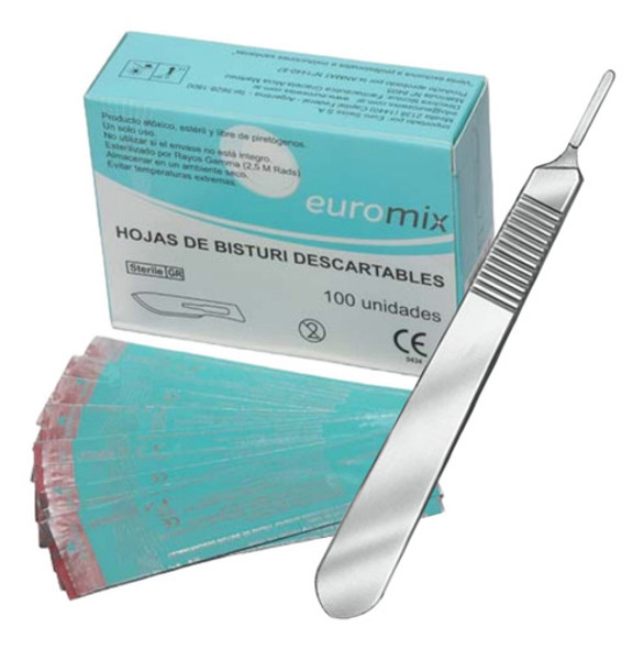 Mango Acero Inoxidable N°3 + 100 Hojas Bisturi N°10 Euromix 0 Mango Acero Inoxidable N°3 + 100 Hojas Bisturi N°10 Euromix 0