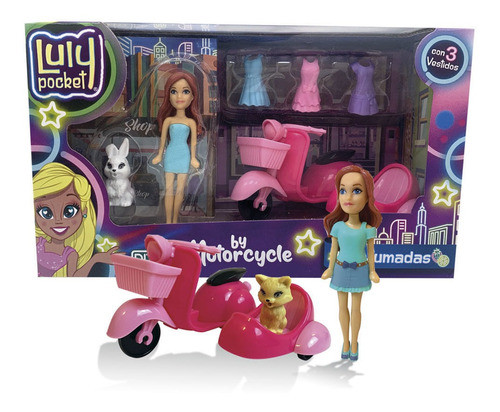 Muñeca Perfumada Luly Pocket Moto + Accesorios Lila 0