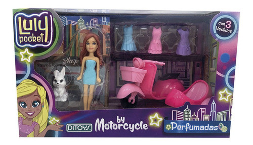 Muñeca Perfumada Luly Pocket Moto + Accesorios Lila 1