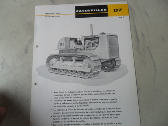 Folleto Caterpillar D7 Antiguo Oruga Bulldozer Tractor 0