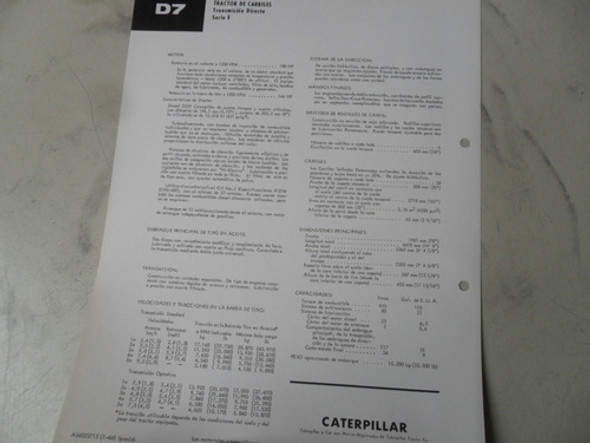 Folleto Caterpillar D7 Antiguo Oruga Bulldozer Tractor 1