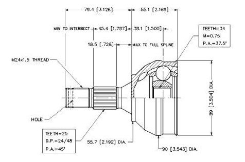 Homocinetica Peugeot Partner - 405 (25/34 Estrias) 1