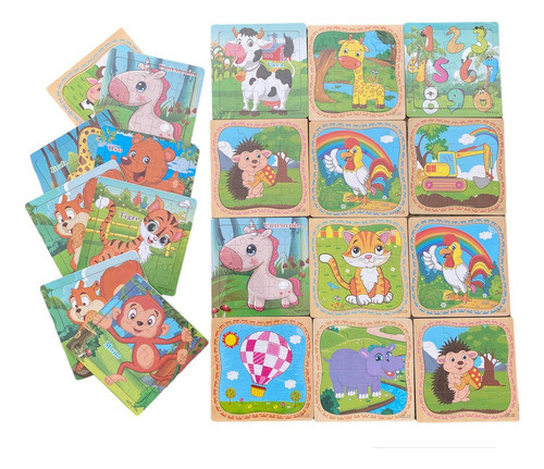 Pack X 10 Rompecabeza Madera Animales Transportes Souvenir 0
