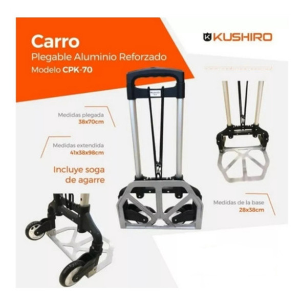 Carro Plegable Aluminio Ruedas Reforzado Carga 70kg + Sogas. 1 Carro Plegable Aluminio Ruedas Reforzado Carga 70kg + Sogas. 1
