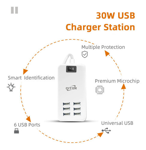 Cargador Multiusb, Estacin De Carga Usb De 6 Puertos Para Ml 1