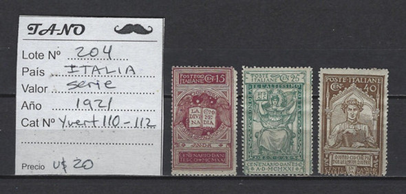 Lote204 Italia Serie Estampillas Año 1921 Yvert# 110-112 1