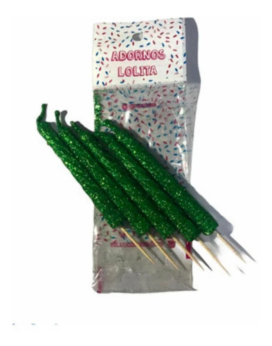 Vela Velon Brillo Gibre Color Verde X5 Para Torta 0