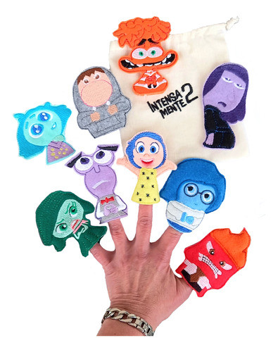 Pack 9 Títeres De Dedo Intensamente 2 En Bolsa Bordada 0