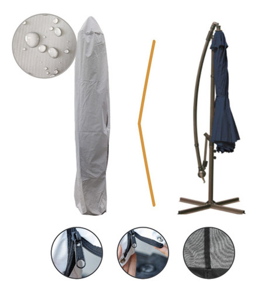 Funda Cubre Sombrilla Color Gris Tipo Banana Con Cierre Impe 0