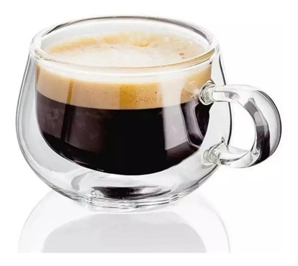 2 Tazas De Vidrio Doble Pared Aislamiento C/ Asa Café Té 0