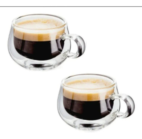 2 Tazas De Vidrio Doble Pared Aislamiento C/ Asa Café Té 1