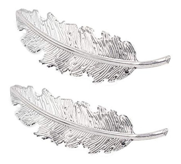 2 Piezas Pinza De Pelo De Plumas De Hoja De Metal Boda Mujer 0