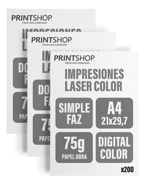 Impresiones Bajadas Printshop Byn A4 75g X 200 Unidades 0