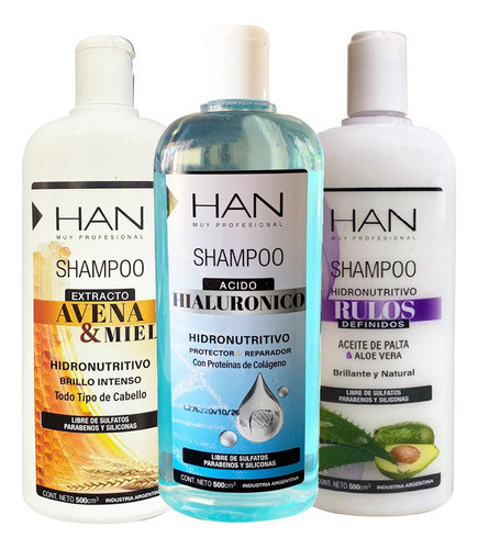 Combo X3 Shampoo Avena - Ácido - Rulos - Han 0