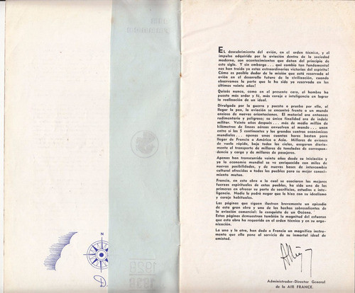 1938 Aerolina Air France Brochure Decimo Aniversario Raro 1