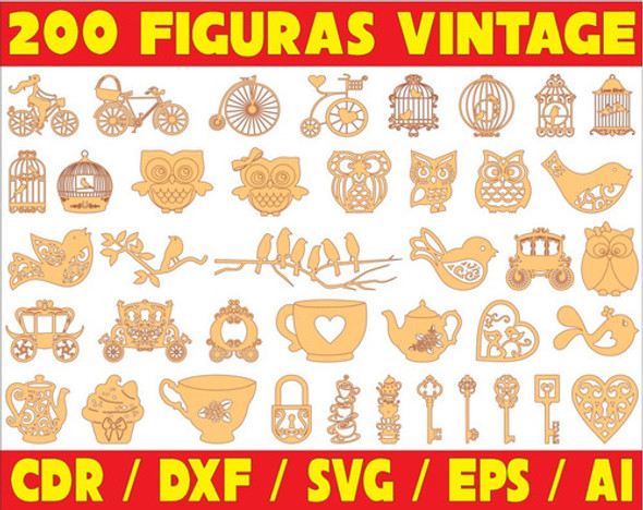Pack De Vectores Corte Laser- 200 Figuras Vintage 0