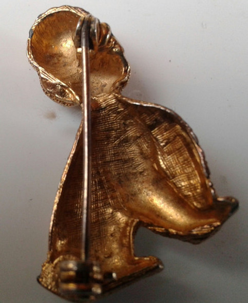 Vintage Prendedor Broche Perro Caniche Dorado 4 Cm 1