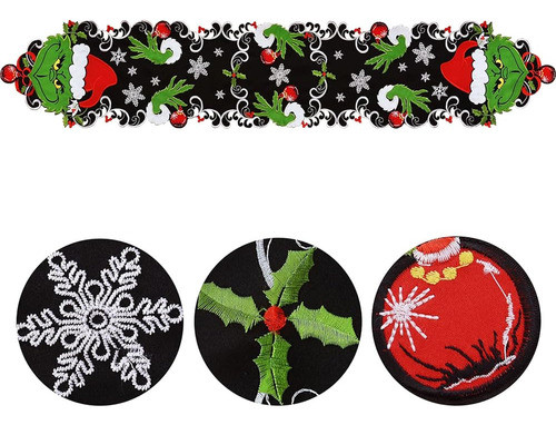 Grelucgo Bordado Copos De Nieve Negros Corredor De Mesa Para 1
