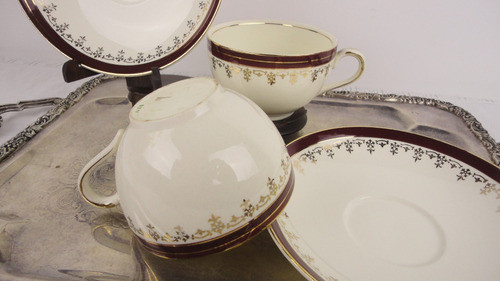 Taza De Te Loza Inglesa Antigua Diseño Bandas Y Oro Veala 1