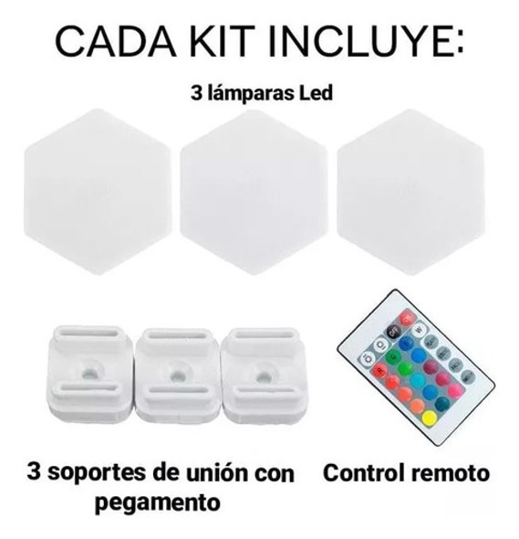 Luz Led Modular Hexagonal Rgb Decorativo Táctil Kit 3 Piezas 1