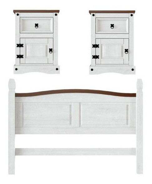 2 Mesa De Luz + Respaldo Cabecera Dormitorio Linea Mexicana 0