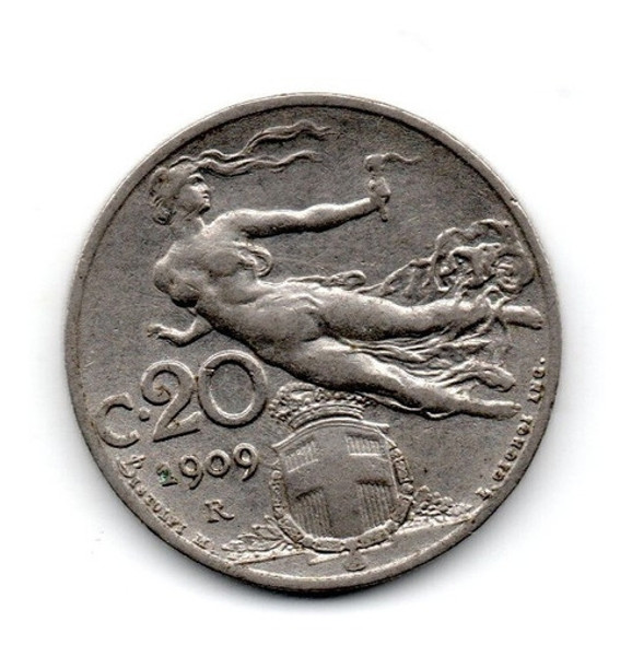 Italia Reino Moneda 20 Centesimi 1909 R Km#44 0