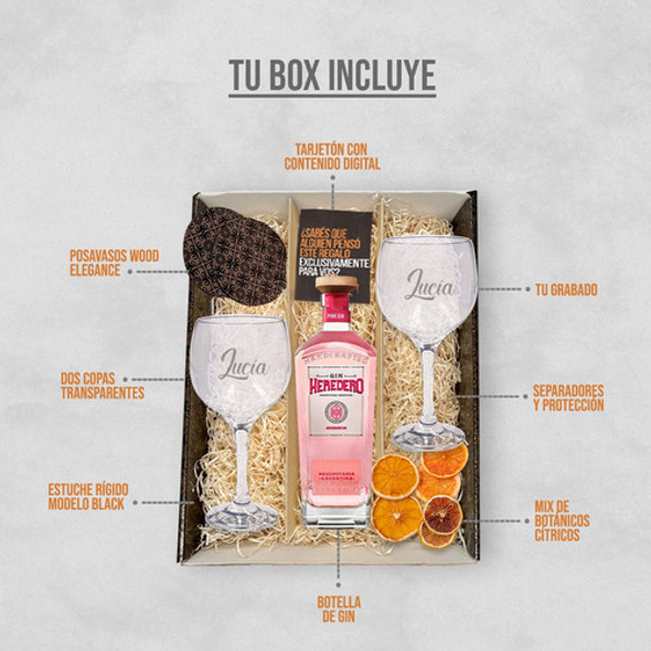Experiencia Gin Heredero Pink+2 Copas Transparentes Grabadas 1