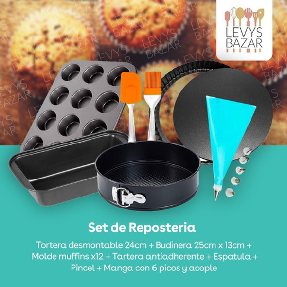 Set Kit Reposteria Pasteleria Muffins Tortera Desmontable Manga 6 Picos Teflon Antiadherente Espatula Pincel Silicona 1