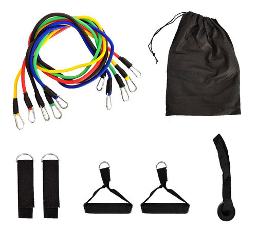Set De 5 Bandas Elasticas Con Manijas, Tobilleras Y Anclaje 0
