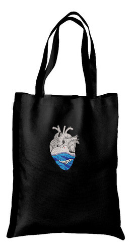 Bolsa Tote Bag Artesanal Gabardina Bordado Océano Corazón 0