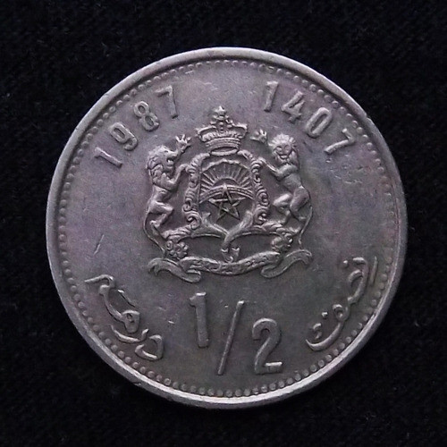 Marruecos 1/2 Dinar 1987 (1407) Excelente Y 87 0
