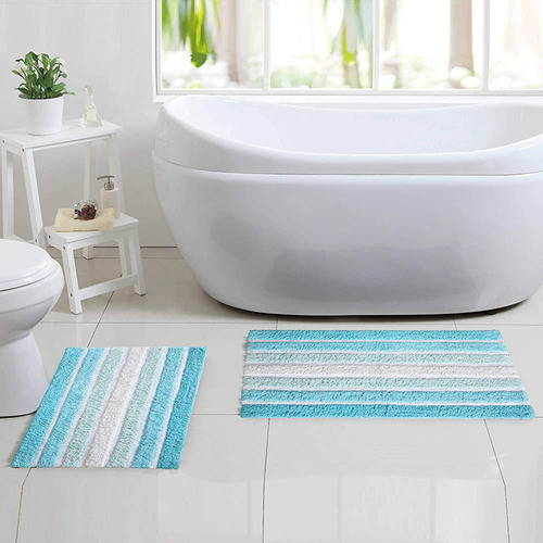 2-piece Algodón Alpine Stripe Bath Rug Set - 100% Cotton Bat 1