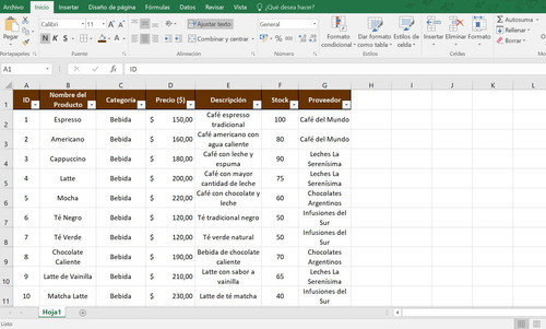Inventario Para Cafeterías - Base De Datos Excel 0