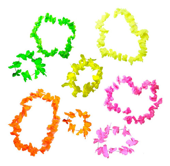 12 Vinchas Elastiz Hawaianas +12 Collares Hawaianos Un Color 0