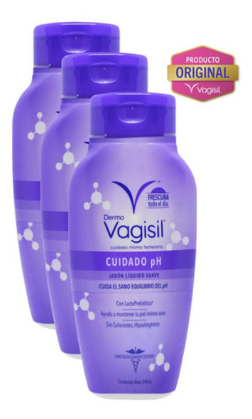Kit X 3u Jabón Líquido Dermo Vagisil Cuidado Ph 240ml 0