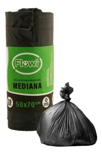 220 Bolsa Residuo 50x70 Negra Base Reforzada No Gotea Flowi 0