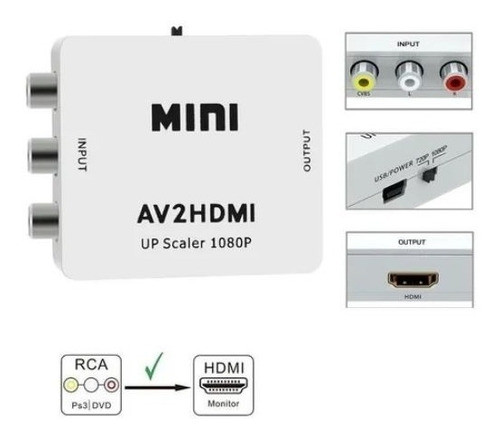 Conversor Adaptador De Video Rca Av2 A Hdmi 720p 1080p Jahro 1