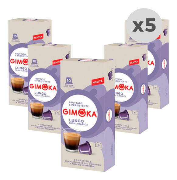 Cápsulas De Café Gimoka Lungo 100% Arabica 10 Cápsulas X 5 0