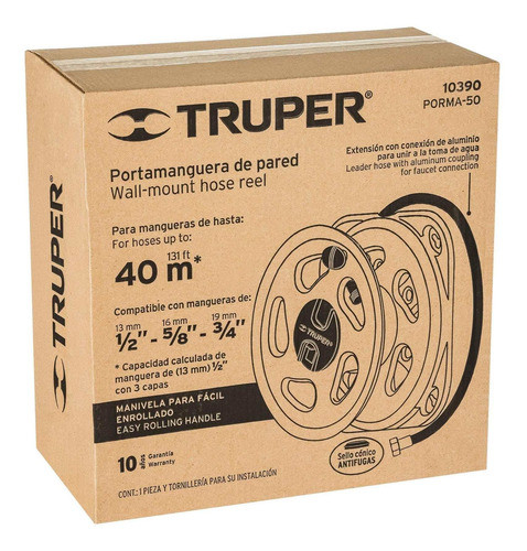 Porta Manguera Enrollador Soporte De Pared Truper Porma-50 K 1