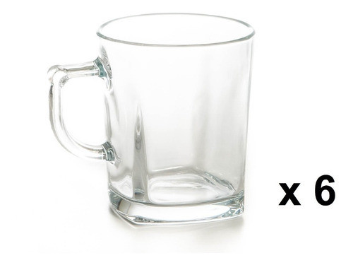 Set X 6 Jarro Vidrio Cafe Te Con Asa Semi Cuadrado Capuccino 0