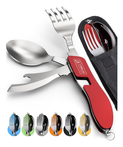 Utensilios De Camping Orblue Juego Cubiertos 4 En 1, Rojo 0