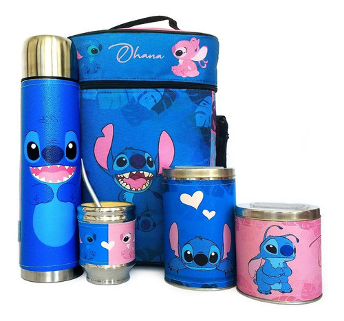 Equipo De Mate Completo Stitch Azul Cuero Set Kit Matero 0