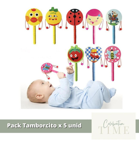 Pack X5 Tamborcito Infantil Didáctico Madera Música 1