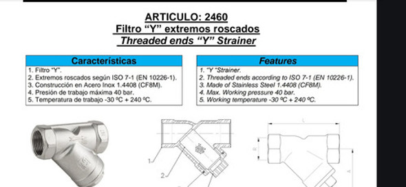 Filtro Tipo Y Acero Inoxidable 316 Pn40 1/2 Genebre 2460 1