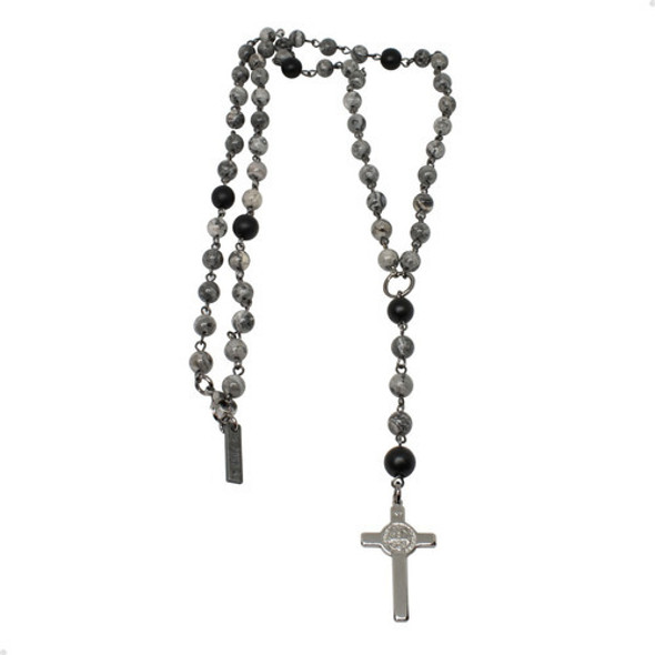 Collar Rosario Hombres Pogo Rockgray Piedras Jaspe Gris 0