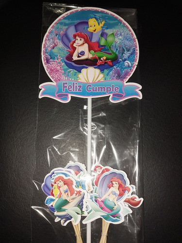Adorno Para Torta Sirenita + 10 Pinches Cupcake Cumpleaños 1