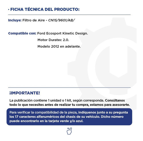 Filtro De Aire Ford Ecosport Motor Duratec 2.0 Original 1