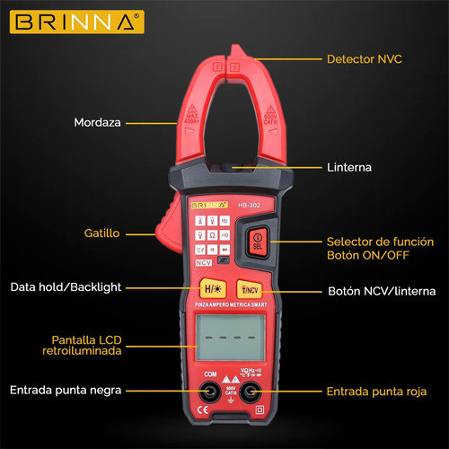 Pinza Amperometrica Brinna + Multimetro + Detector 12v 220v 1