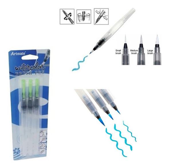 Set X3 Pinceles De Agua Water Brush 1mm 2mm 3mm Artmate 1
