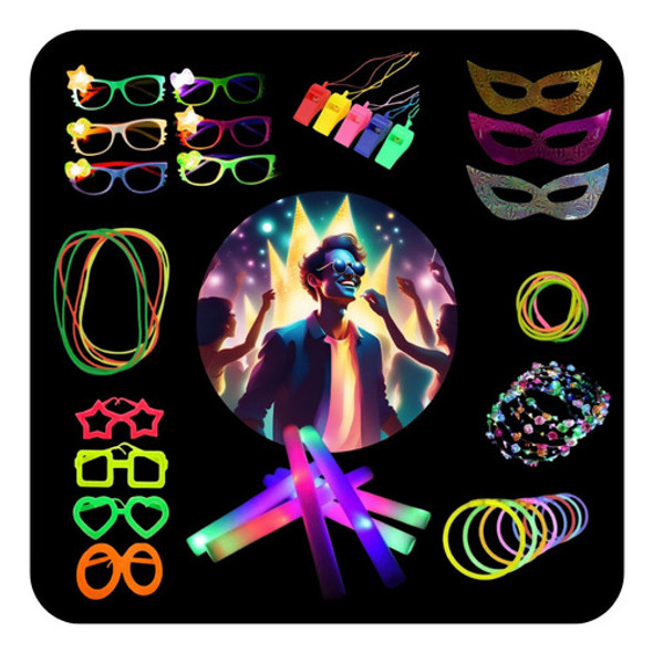 Combo Cotillon Luminoso Led Neon 100 Personas Fiesta Carioca 0